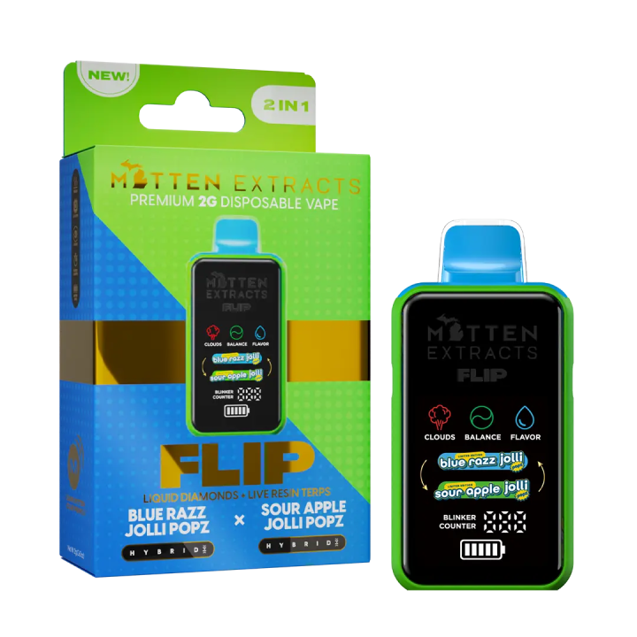 Blue Razz Jollipopz X Sour Apple Jollipopz FLIP Disposable Vape 2G